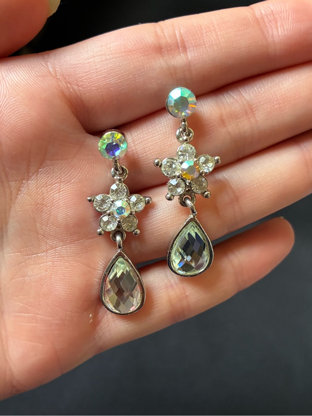 Swarovski vintage Crystal Teardrop Dangle Earrings - Silver Tone